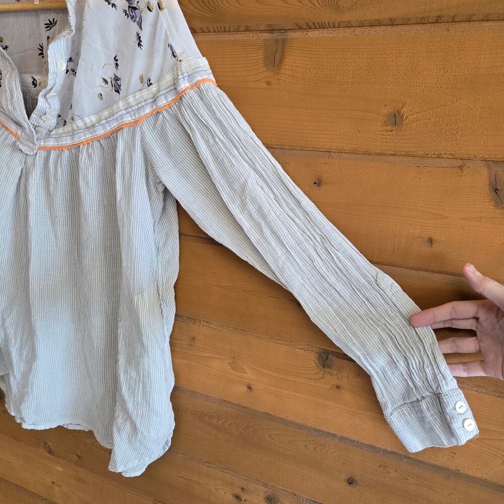 Free People Top Blouse Floral Hearts Colors Chiffon Cottagecore Small Boho Shirt - Picture 4 of 5